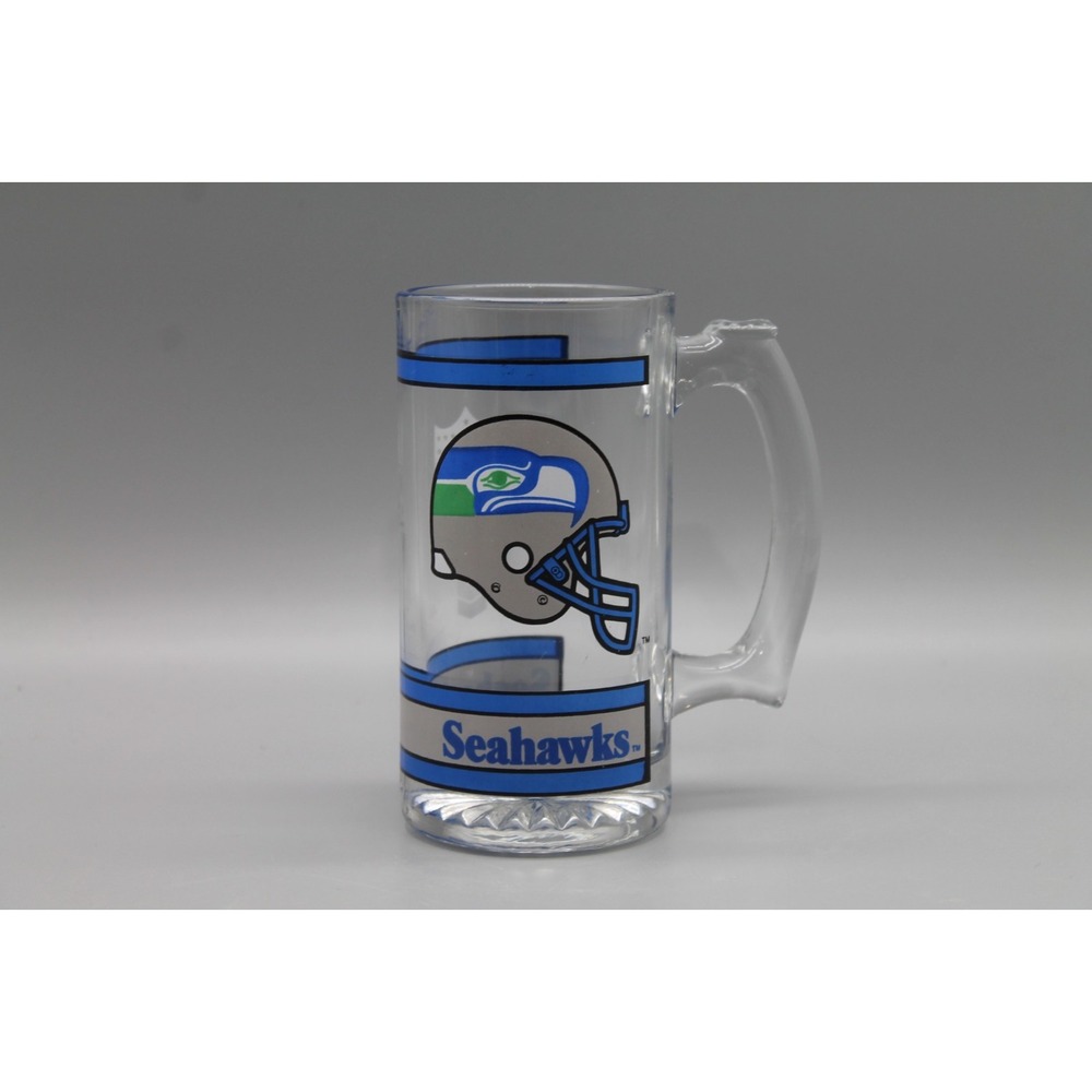 Vintage Seattle Seahawks Glass Beer Mug NFL Football Helmet Logo Tankard